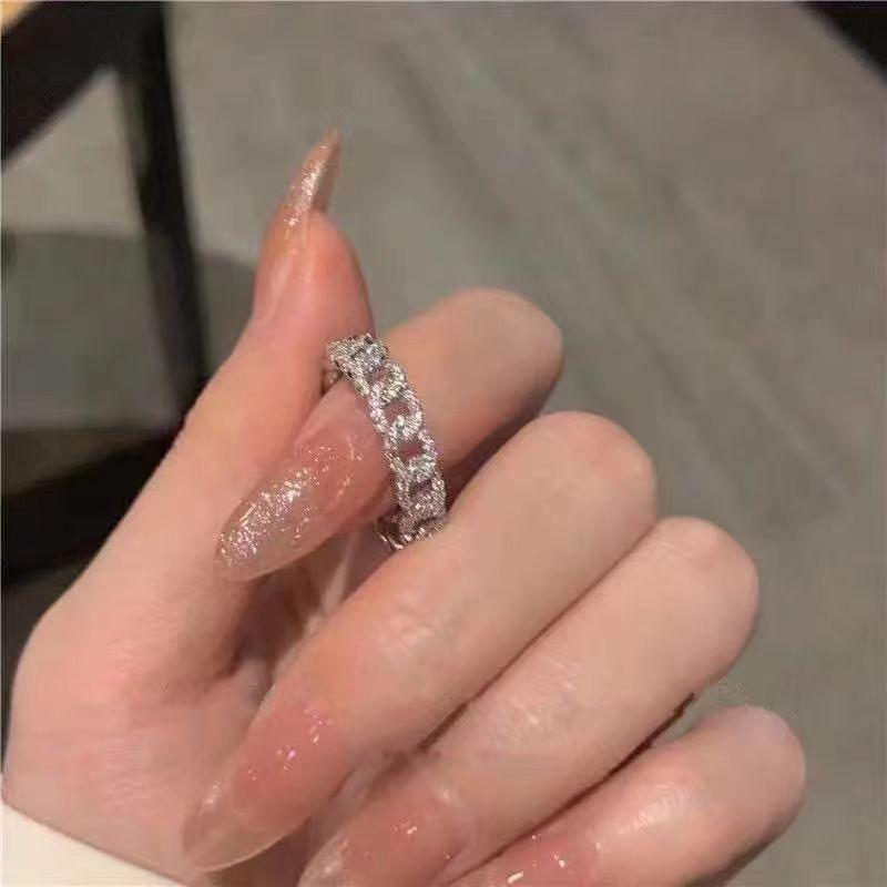 Full Diamond Ring Light Luxury Niche Feeling Index Finger Ring Women'S Fashion Personality Temperament Hand Jewelry