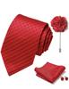 [MaRowsm] Men's Formal Tie, Handkerchief, Cufflinks, Tie Pin, Handkerchief Set (Red Glossy)