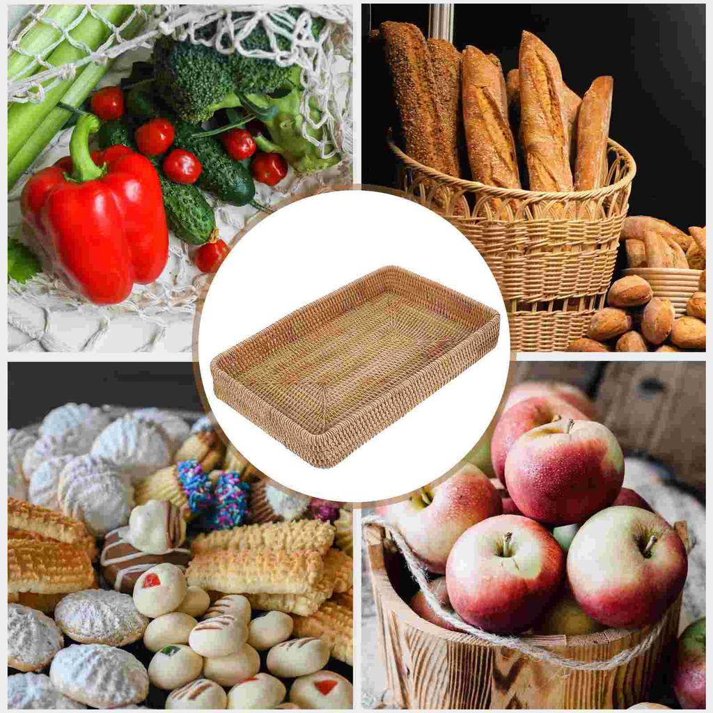 Gewebtes Rattantablett, dekoratives Rattantablett, rechteckiges Rattantablett, Serviertablett aus Rattan für Zuhause, rechteckiges Rattantablett