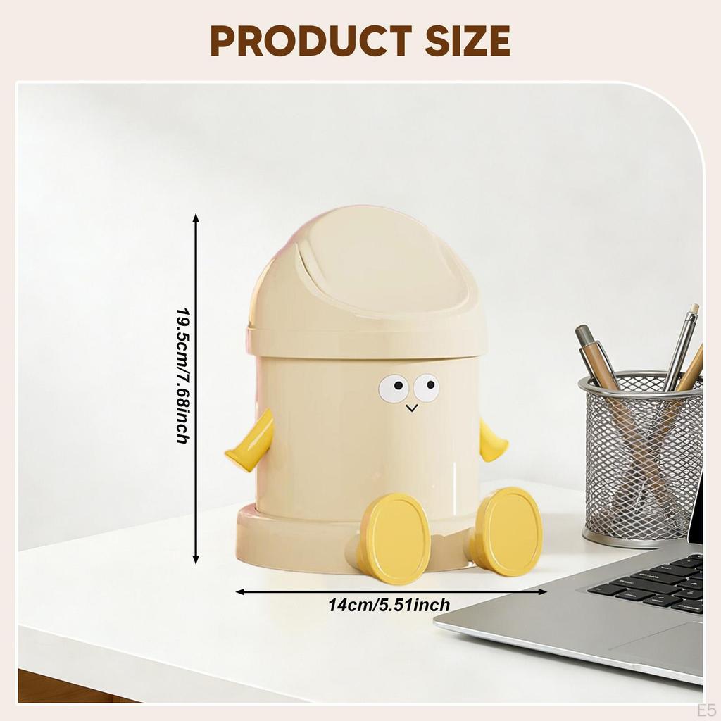 Desk Bin, Waste Storage Cute Bin with Lid for Living Room, , Vanity, Kitchen,