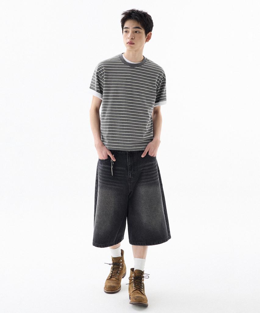 FILLUMINATE Semi-Crop Tone-On-Tone Striped T-Shirt - 3 Colors
