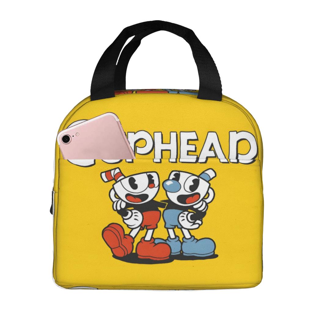 Custom Cupheads Resuable Lunch Box Women Men Leakproof Shooting Game Cooler Thermal Food Insulated Lunch Bag Office Work