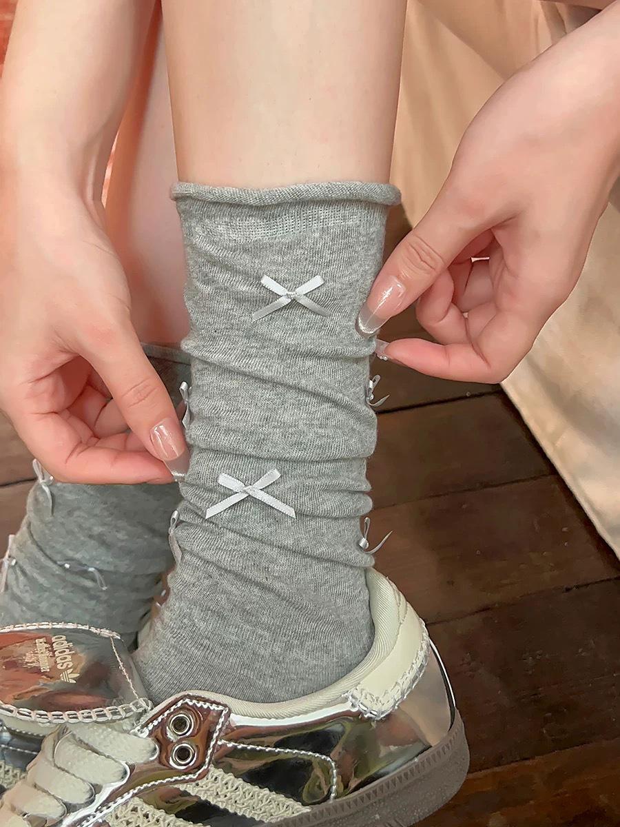 

Women s Grey Ballet-Style Slouch Socks, Calf-High, Pure Cotton, Spring to Autumn, Miu Series. One Size