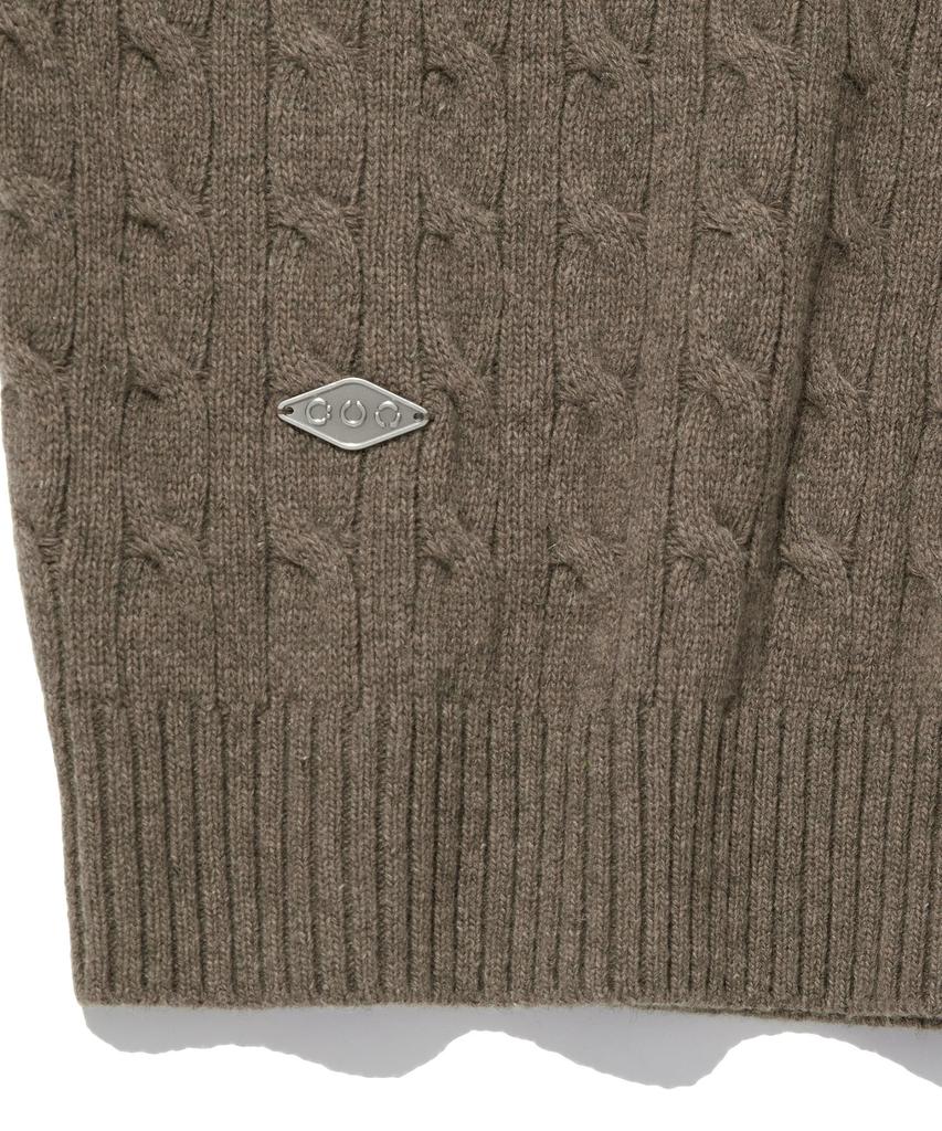 DTHIRTYONE Cable V-Neck Wool Sweater_Light Brown