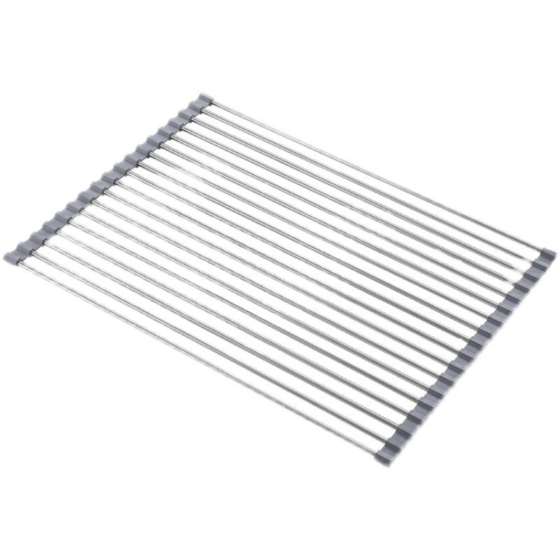 Folding Kitchen Sink Drain Rack with Silicone Mat and Wash Basin Basket