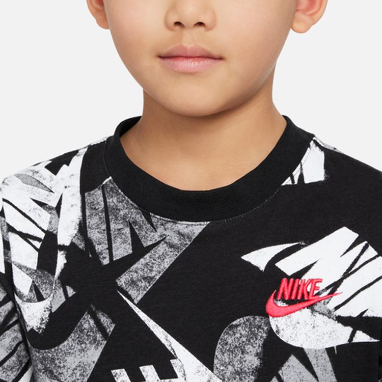 Nike Sportswear Letter Logo Print Round Neck Short Sleeve T-Shirt Kids Tops Black DO1816-010
