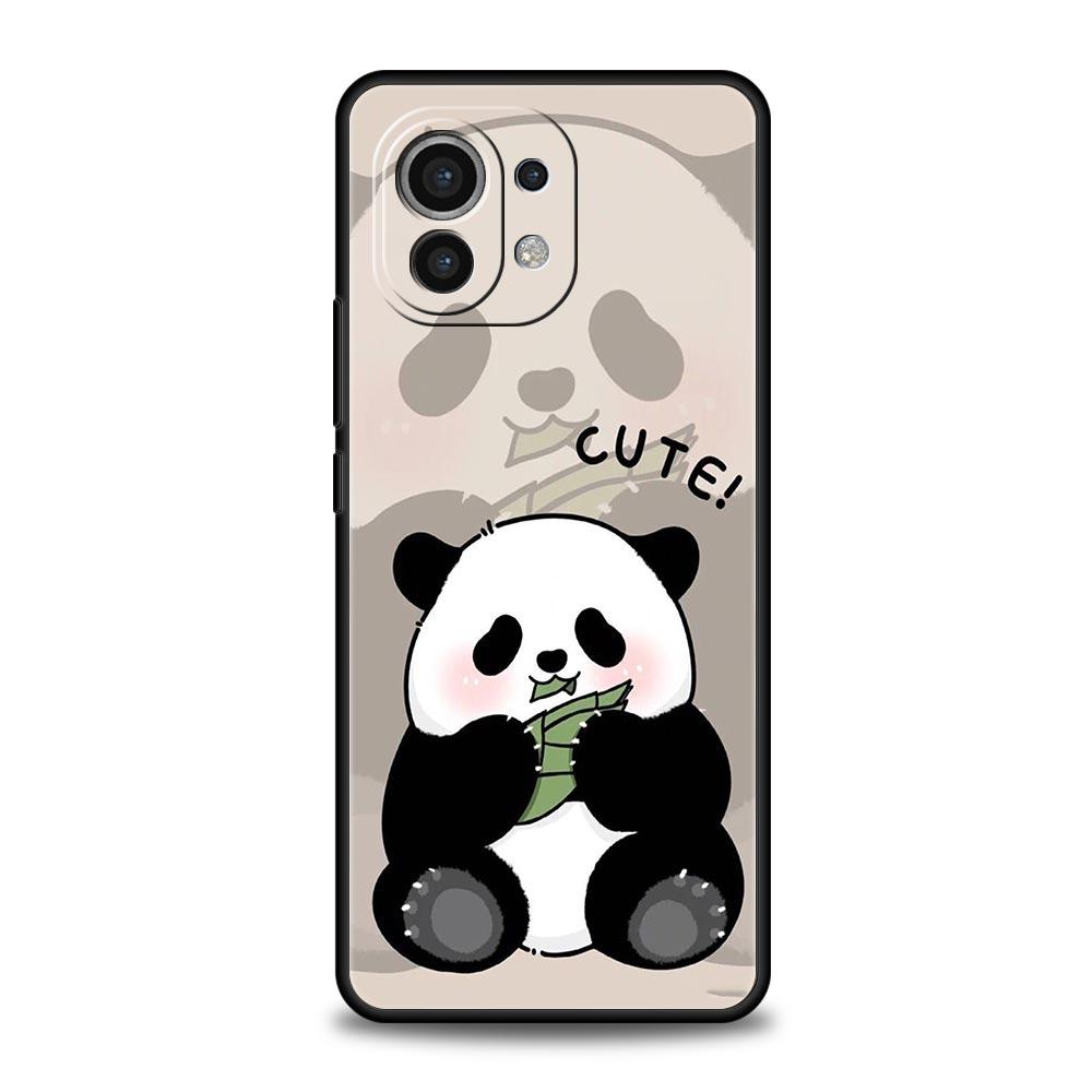Phone Case For Xiaomi Mi 14 13 12 11 Lite 13T 12T 11x 11T 10T Pro 9T Note 10 Lite Soft Black Cover Cute Panda Climbing Bamboo