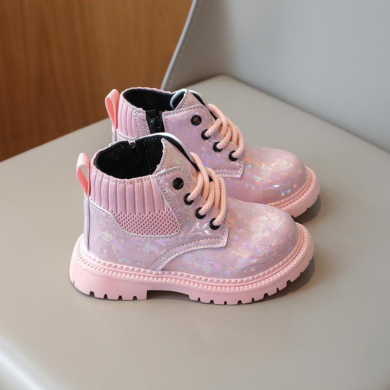 New autumn children's shoes, children's Martin boots, short boots for toddlers, waterproof, stylish shiny leather boots for boys and girls
