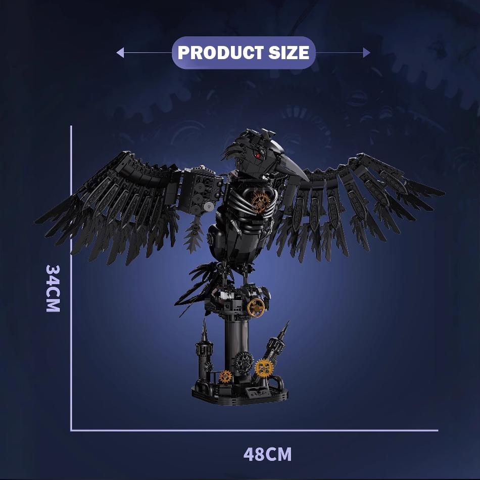 MOC Technical Gothic Mechanical Animals Dark Crow Model Building Blocks Assembly Bricks Toys Desktop Ornaments Adults Gifts