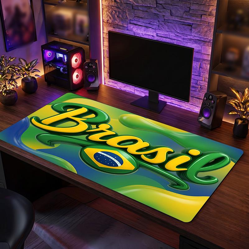 Podložka pod myš s logem brazilského fotbalu, prodloužená protiskluzová gumová podložka na stůl pro hraní her, kancelář, notebook, dárek pro fanouška