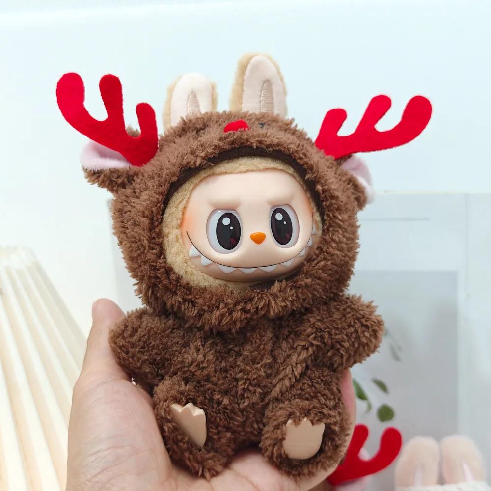 Poppenkleding Voor 15-17Cm Labubu Kleding Vrolijke Kerstmuts Sjaal Hert Sneeuwman Set Mini Pluche Pop Accessoire Nieuwjaarsjurk Cadeau