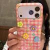Cute Pink Plaid 3D Colorful Flowers iPhone 17 Pro Max Case Creative Girl Style Phone Cover