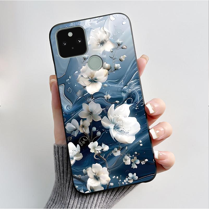 Silikonhülle für Google Pixel 5 Pixel 5A Pixel5 Pixel5A Weiche Abdeckung Luxus Mode Schmetterlingsblumen Bemalt Schwarz Handyhülle