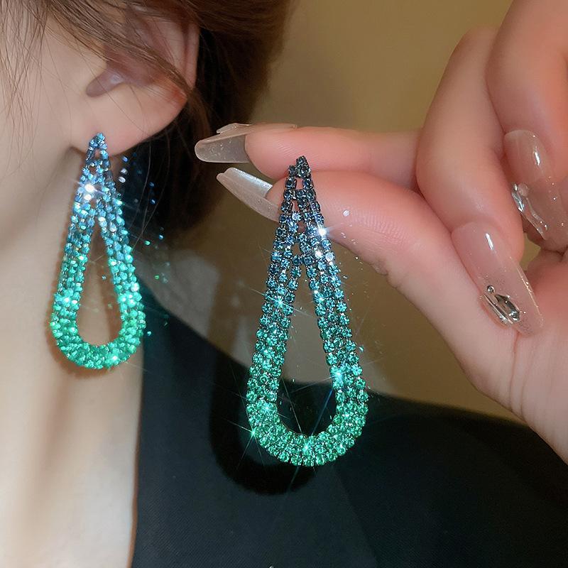 

Высококачественные красочные геометрические серьги-капли, длинные серьги-капли, темпераментные роскошные блестящие серьги из кристаллов, женские серьги, 1 пара