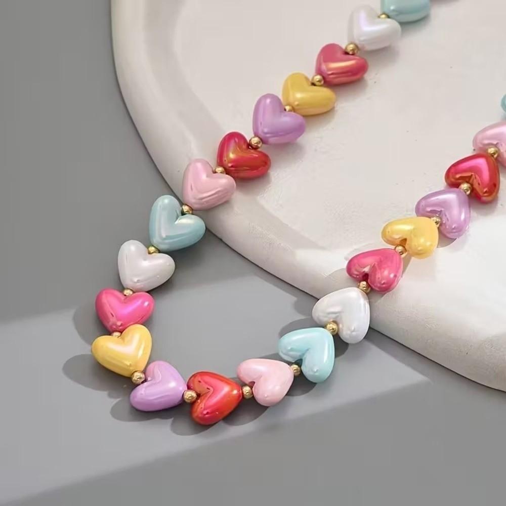 Acrylic Heart Shaped Necklace Colorful Women's Jewelry Accessory Snake Bone Chain Necklace Gift