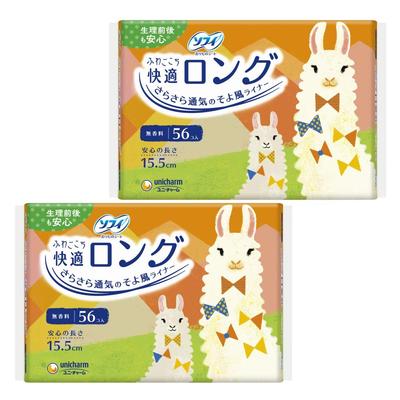 Sofy Fluffy Comfortable Long Unscented 56 Pieces X 2 Pack [Bulk Purchase] (unicharm Sofy)