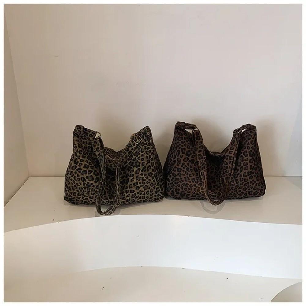Casual Soft Textile Women's Shoulder Bag Large Capacity Adjustable Strap Leopard Print Bag Tote Handbag