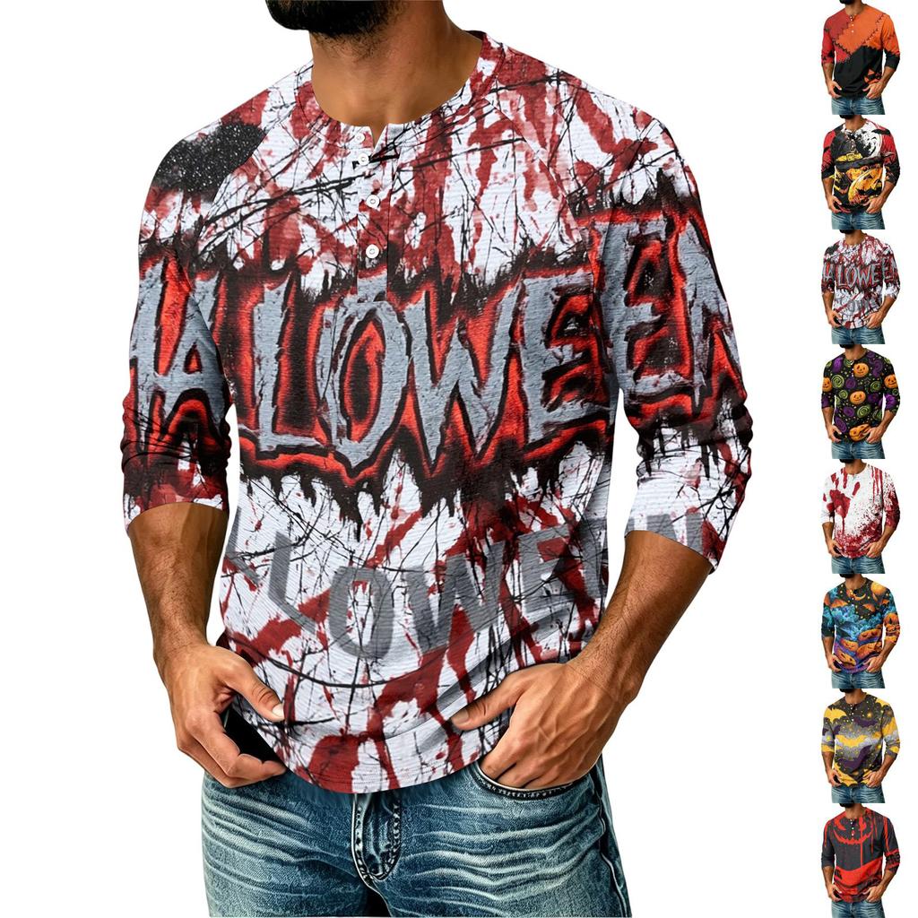 Men's Casual Halloween Print Raglan Three-Quarter Sleeve Shirt