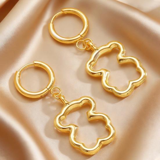 Earrings 3D Hollow Bear Design Stainless Steel Ear Loop Fit Leverback Earrings Adjustable Length Choker Necklace Jewelry Gift