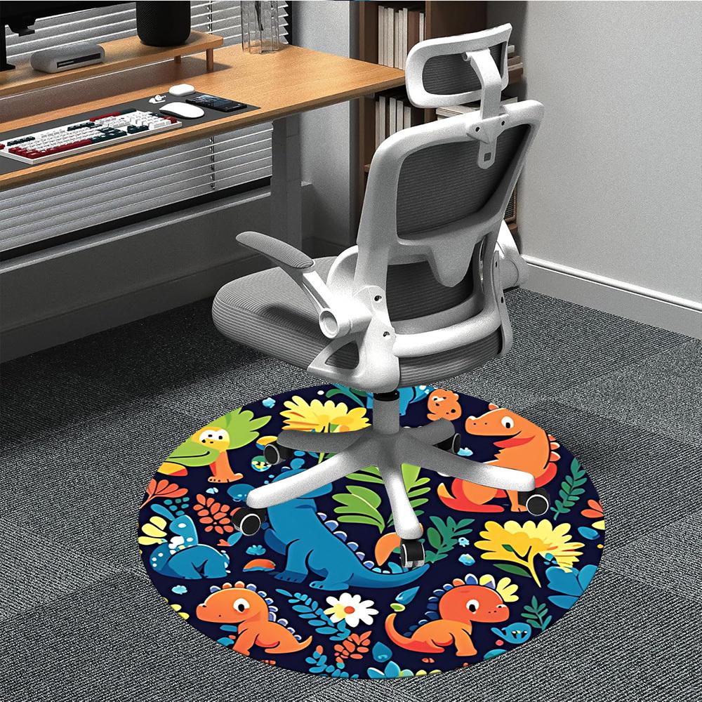 

1PC Dino Flora Pattern Office Round Area Rug, Mat Suitable For Office, Under Office Chairs Bedroom Living Room Home Decor, Room Deco 80cm