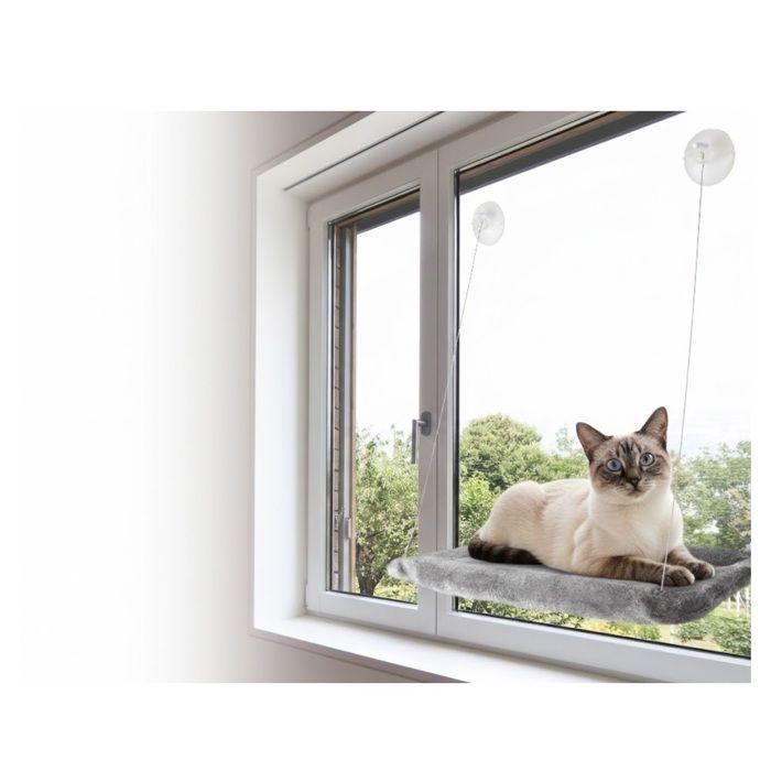 Hamac de fenêtre pour chat Chill gris en peluche