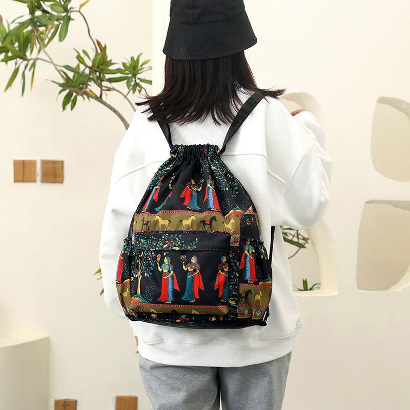 Leichte Bündeltasche im ethnischen Stil, Umhängetasche, wasserdichter Rucksack aus Nylon und Oxford-Gewebe mit Kordelzug, Hunderte bedruckte Reisetaschen, Flut