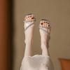 Fashion Bling Bling Narrow Band Transparent Sandals Women Slides Summer Shoes Med-high Heels Sandalias Mujer Crystal Pantuflas Mujer