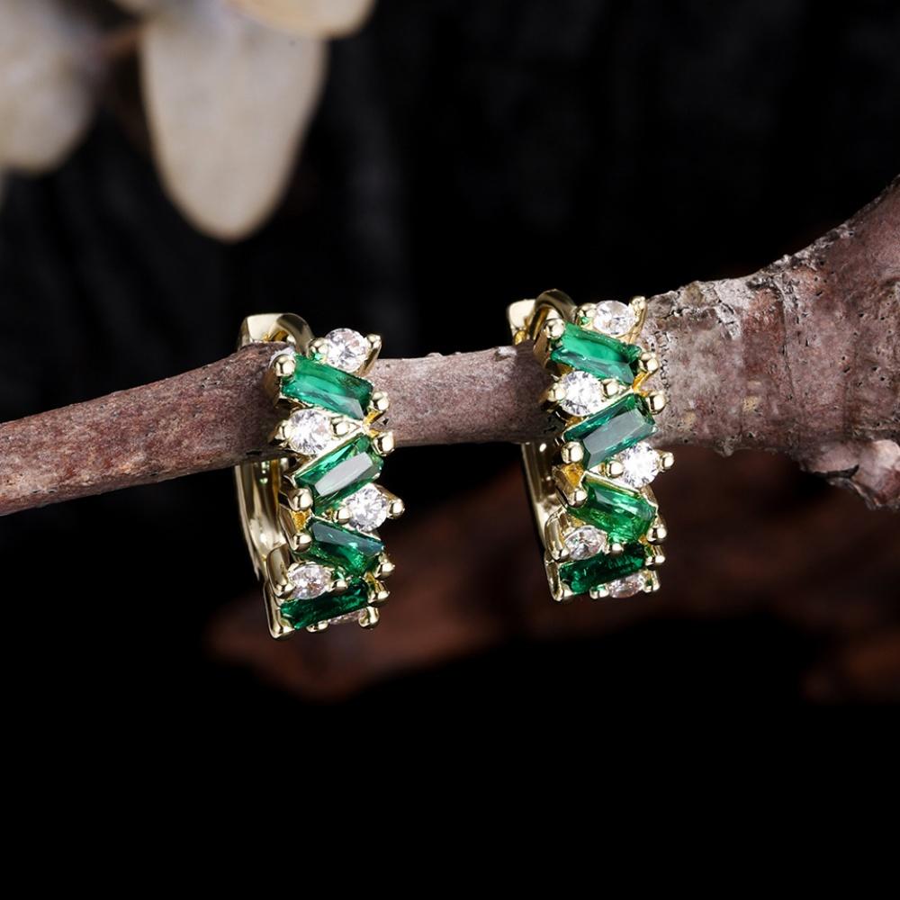 Elegant Female White Blue Green Rainbow Zircon Hoop Earrings Trendy Fashion Gold Color Wedding Jewelry For Women