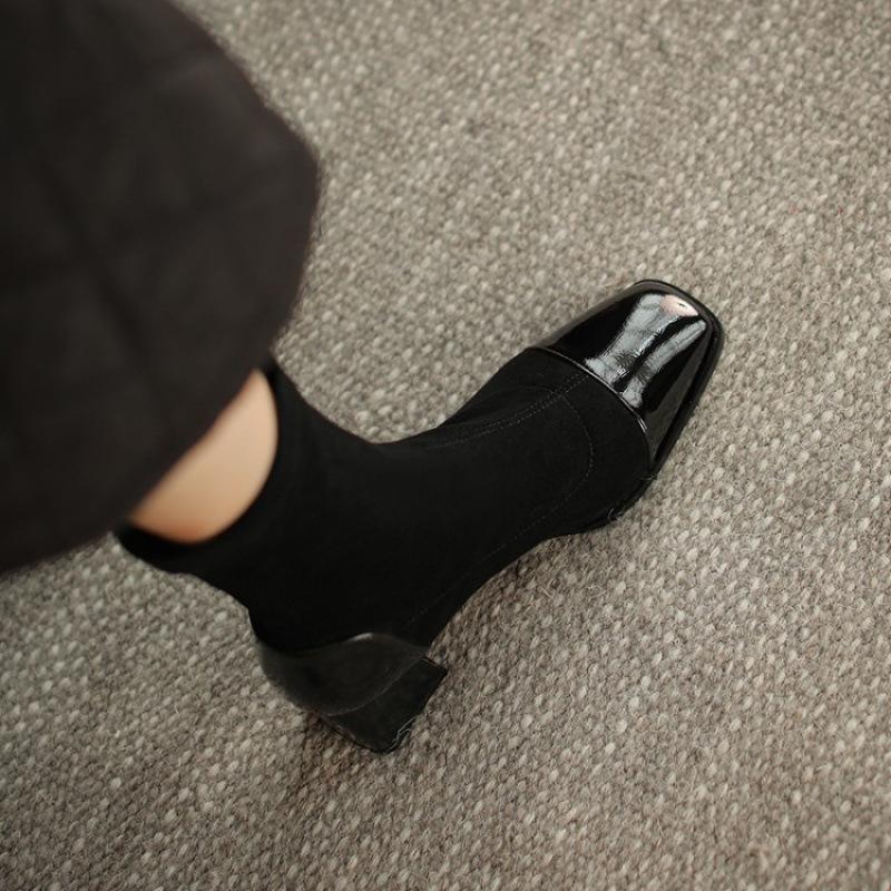 

Autumn and winter Korean version suede women s Martin boots rubber sole medium boots women s medium heel large size leather boots square heel wo 39 чёрный