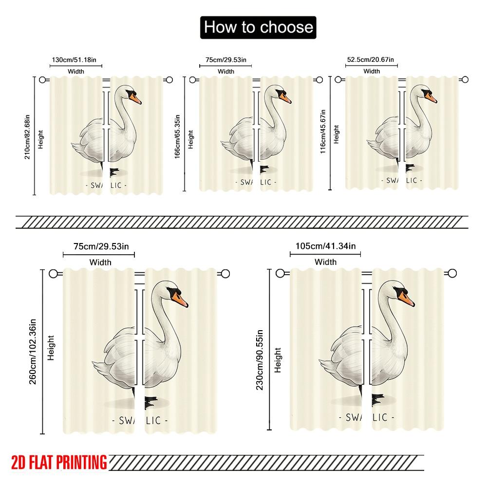 2pcs 2D Flat Printing Window Curtains Swan Garlic Swarlig Polyester Without Electricity Party Decorations Perfect for Outdoor