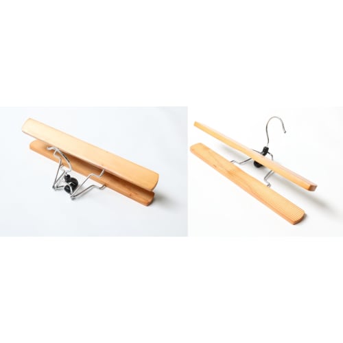 [Simple Design with Gentle Natural Wood] Wooden Slacks Hanger with Natural Wood Grain and Color, One-touch Attachment and Detachment, 24.5cm Wide (2)