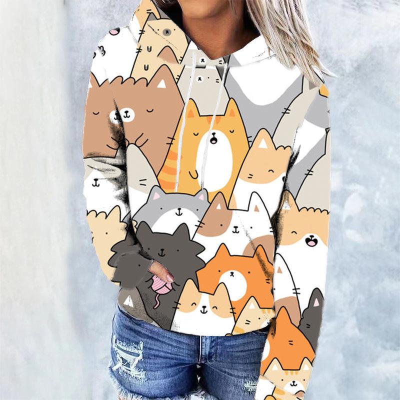 Women's Cat Cat Series Digital Trend Printed Hoodie