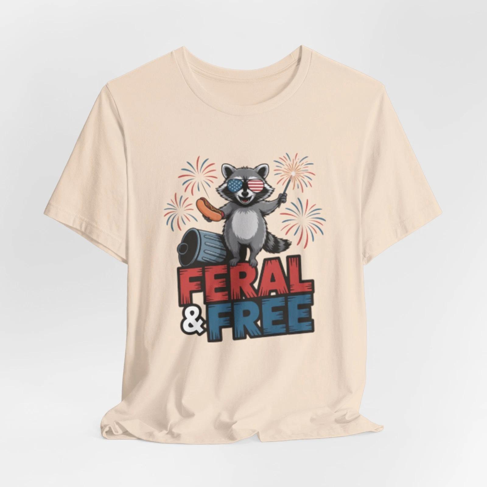 -Feral & Free Raccoon Tee | Patriotic Fourth of July Fireworks Shirt 4XL