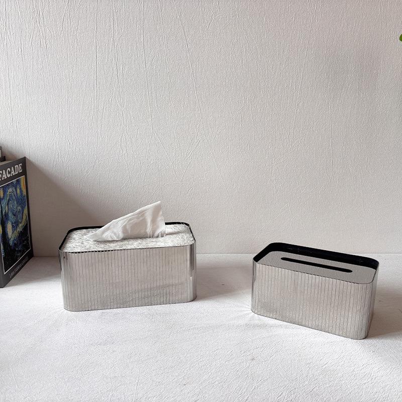 Modern Luxury Stainless Steel & Horsehair Tissue Box - Elegant Pull-Type Design for Living Room or Coffee Table Decor.