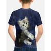 Summer Boy's T-shirt 3D Kitten Print Round Neck Short Sleeved Top