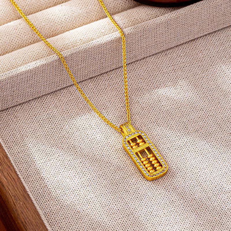 Elegant Vietnamese Sand Gold Abacus Necklace: Simple, Inlaid Diamond Pendant with Long-Lasting Color