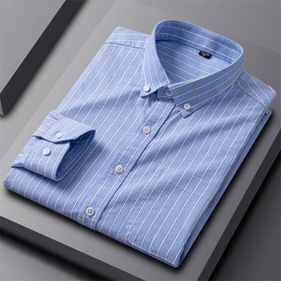Pure100%Cotton Men Long Sleeve Shirt for Oxford Shirt Men Plaid Striped Work Casual Shirts Male Regular-Fit Social Shirt 5XL 6XL