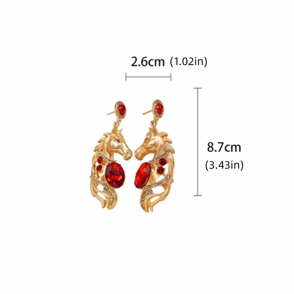 Rhinestone Crystal New Year Horse Earrings Cartoon Horse Mascot Drop Earrings  Party