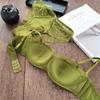 French Lace Embroidery Underwear Sexy Satin Thin Cup Push Up Bra Set Women Romantic Bralette Summer Green Breathable Lingerie
