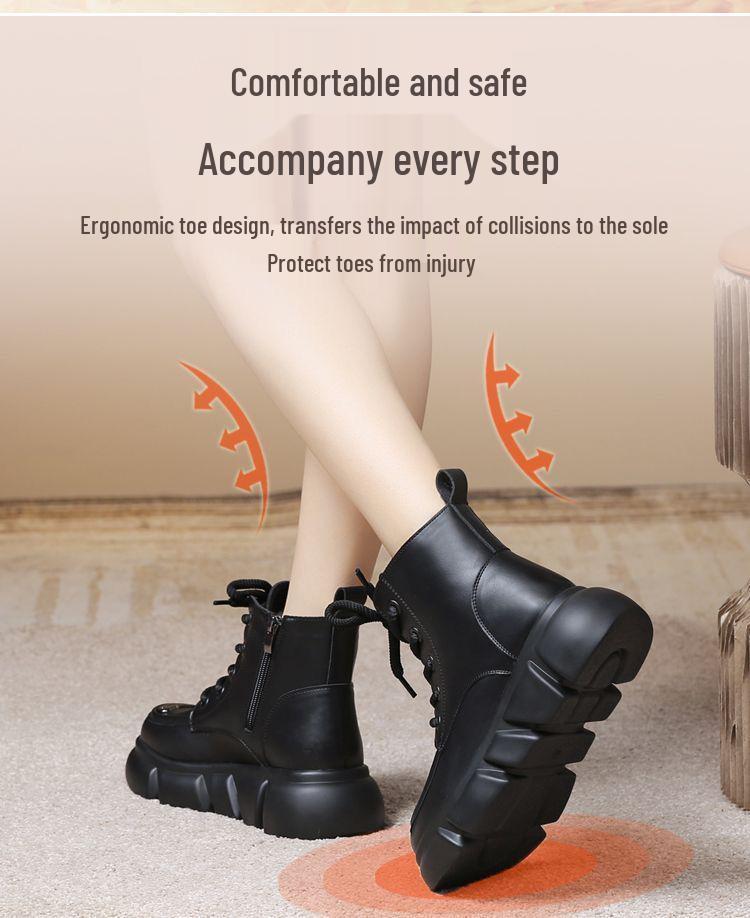 Women's Genuine Leather Fur-Lined Snow Boots with Thick Sole