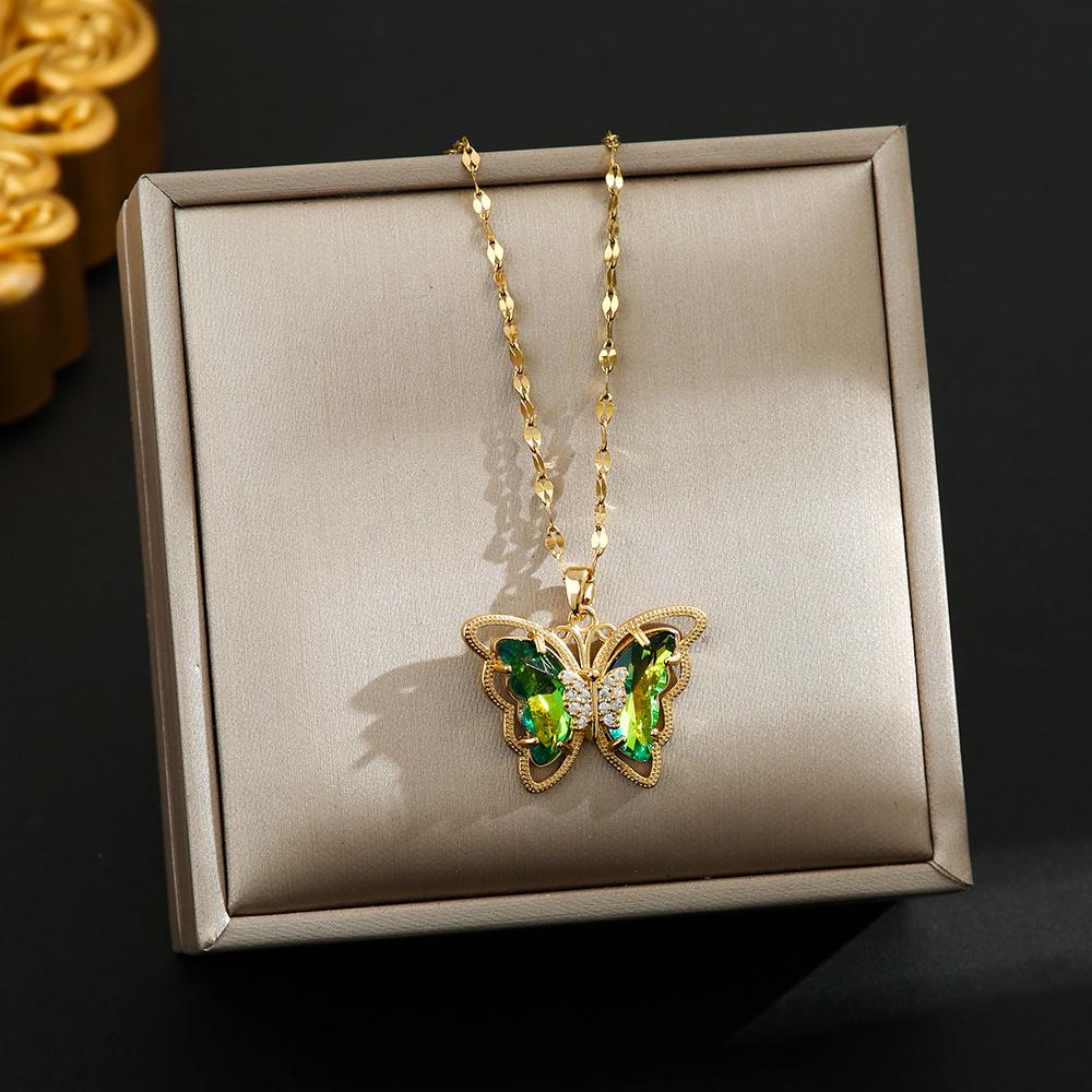 Korean Butterfly Tassel Luxury Diamond Titanium Steel Necklace - Women's Versatile Clavicle Jewelry