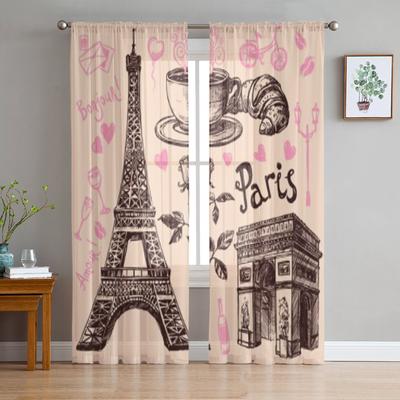 Paris Eiffelturm Und Bäckerei Chiffon Transparente Vorhänge für Wohnzimmer Schlafzimmer Küchendekoration Fenstervoiles Tüllvorhang