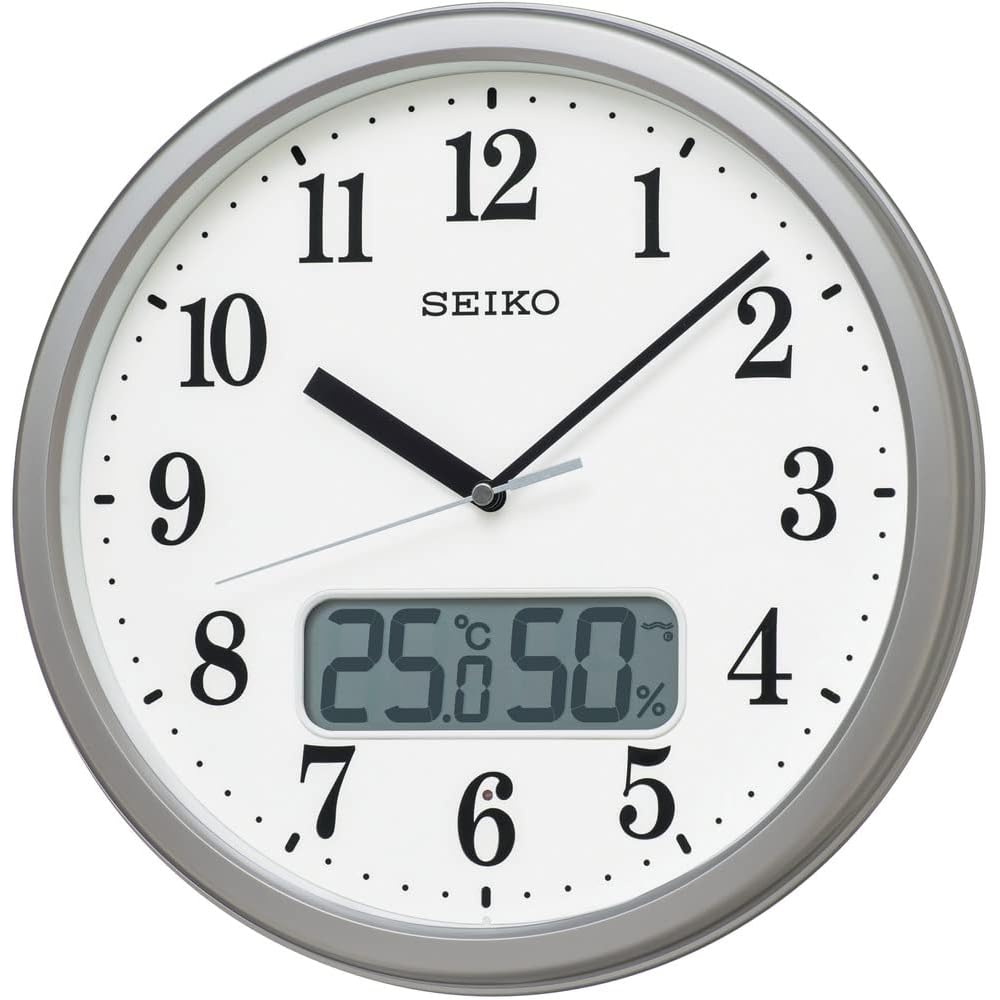 [2-Year Manufacturer s Extended Warranty] Seiko Clock Radio-Controlled Analog Wall Clock with Temperature and Humidity Display 05: Silver Metallic 02: