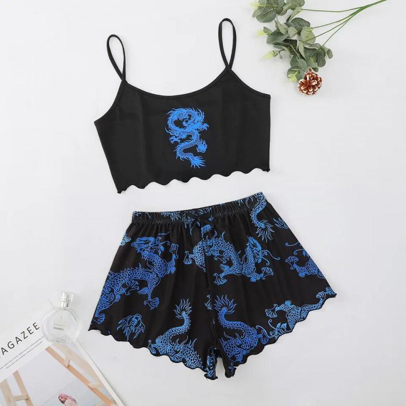European and American Sleeveless Tank Top & Shorts Two-Piece Pajama Set for Women