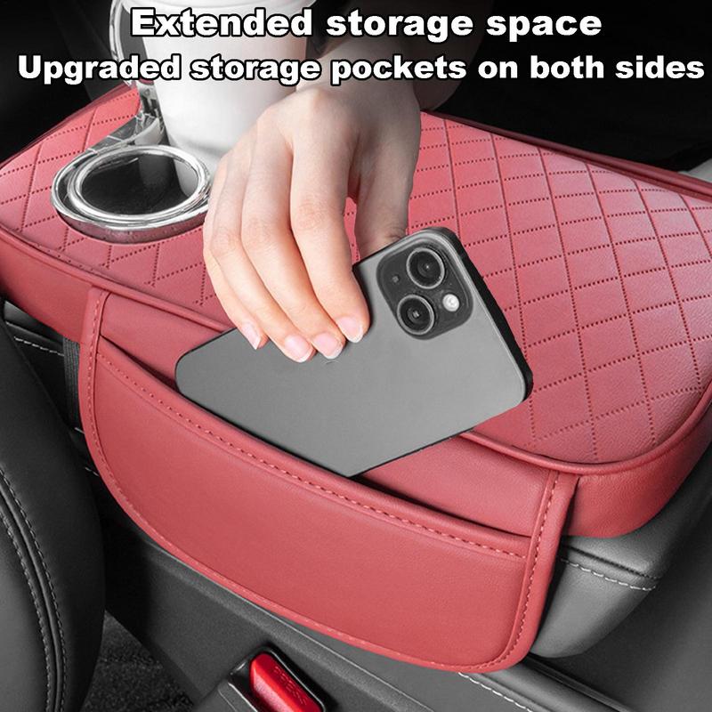 Car Armrest Cover Cushion Car Armrest with Cup Holder Center Console Arm Rest PU Leather Armrest Pillow Armrest Cushion with