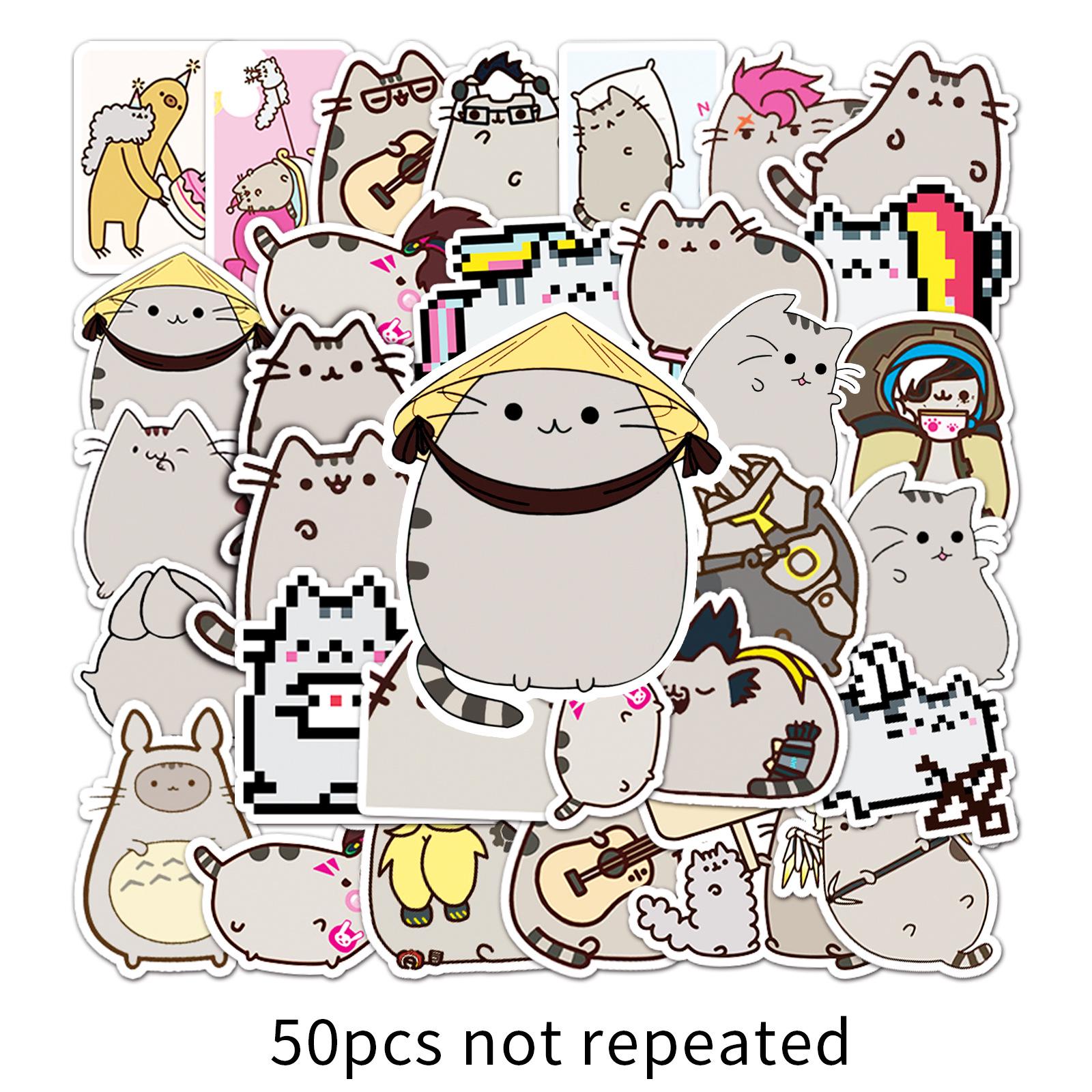 50PCS Cute Cartoon Cat Stickers: Decorative for Suitcases, Notebooks, Scooters, Refrigerators.
