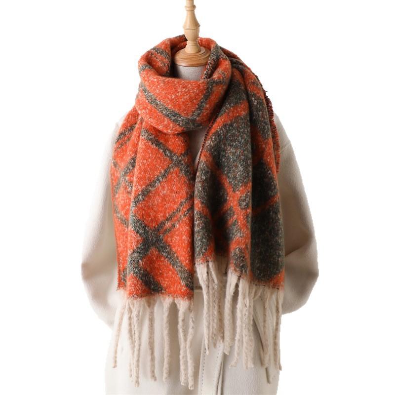 Simple Imitation Cashmere Contrasting Colors Warm Shawl Scarf Autumn And Winter Plaid Fashion Versatile Fringed Commuter Scarf