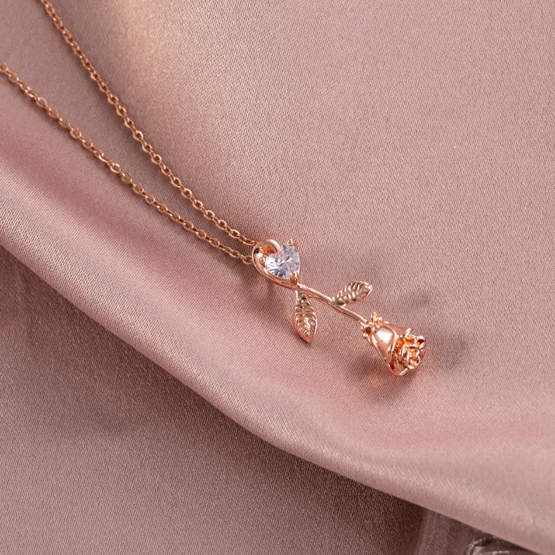 Hot Sell Rose Crystal Pendant Necklace Fashion Flower Charms Stainless Steel Choker Jewelry Party Gifts For Women Girls