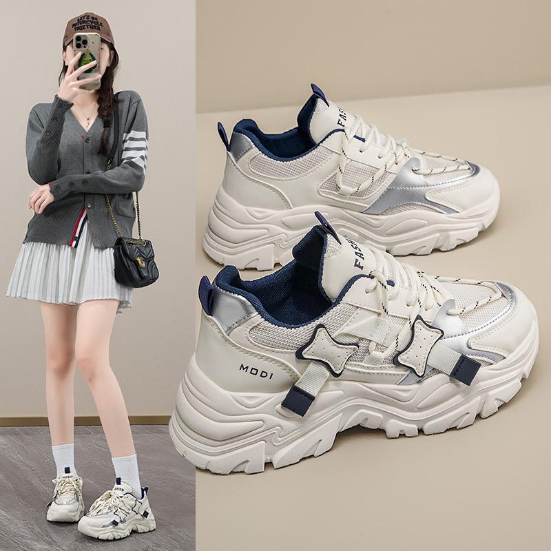 Women Summer Platform Shoes Mesh Surface Internet Celebrity Thick Sole Height Increasing White Dad Sneakers Casual Running