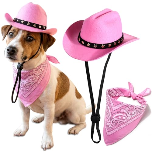 Pet Cowboy Hat and Scarf Set, Pink